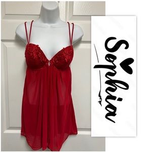 Sophia by Delicates Red Sheer Lace Baby Doll Nightie